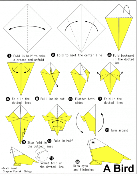 Оригами схема Птица