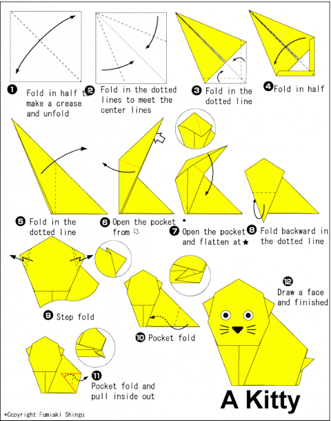 Оригами схема Котенок