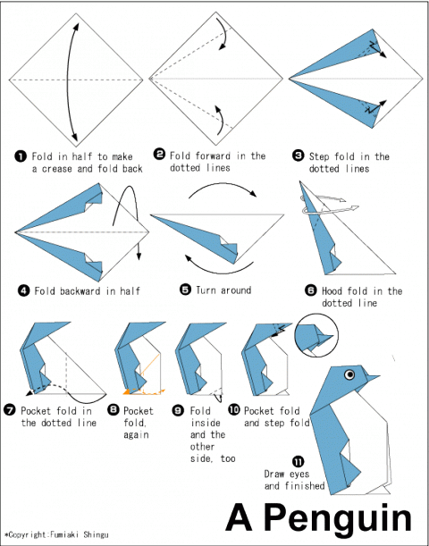Оригами схема Пингвин