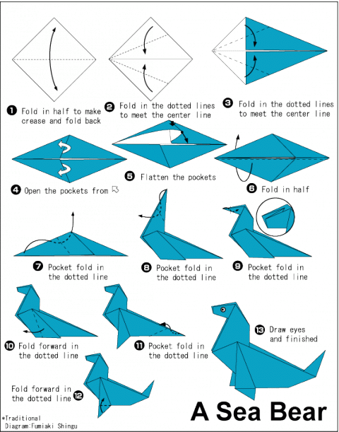 Оригами схема Морской котик